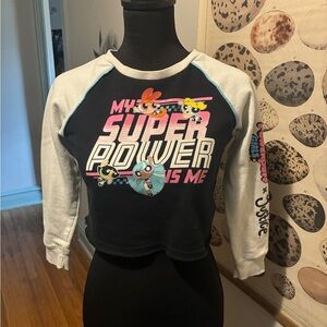 Justice Black & White Powerpuff Girls Cropped Dance Sweatshirt Kids Size 7